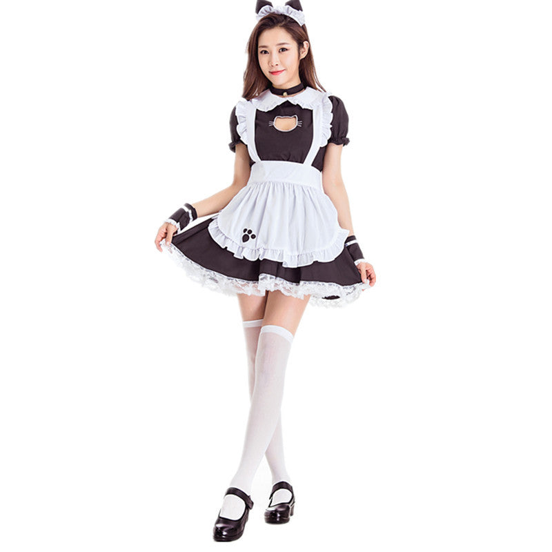 Hollow Open Cat Chest Maid Dress