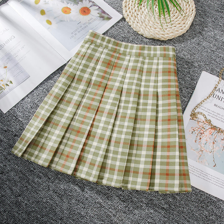 Summer Grid Pleated Plaid Skirt