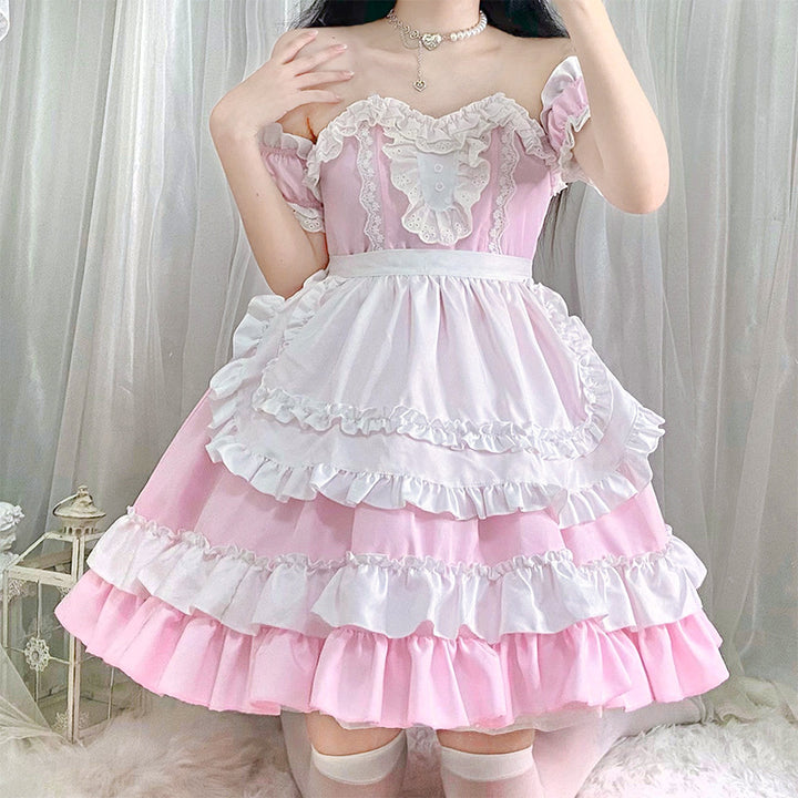 Kawaii Ruffle Pink Maid Dress