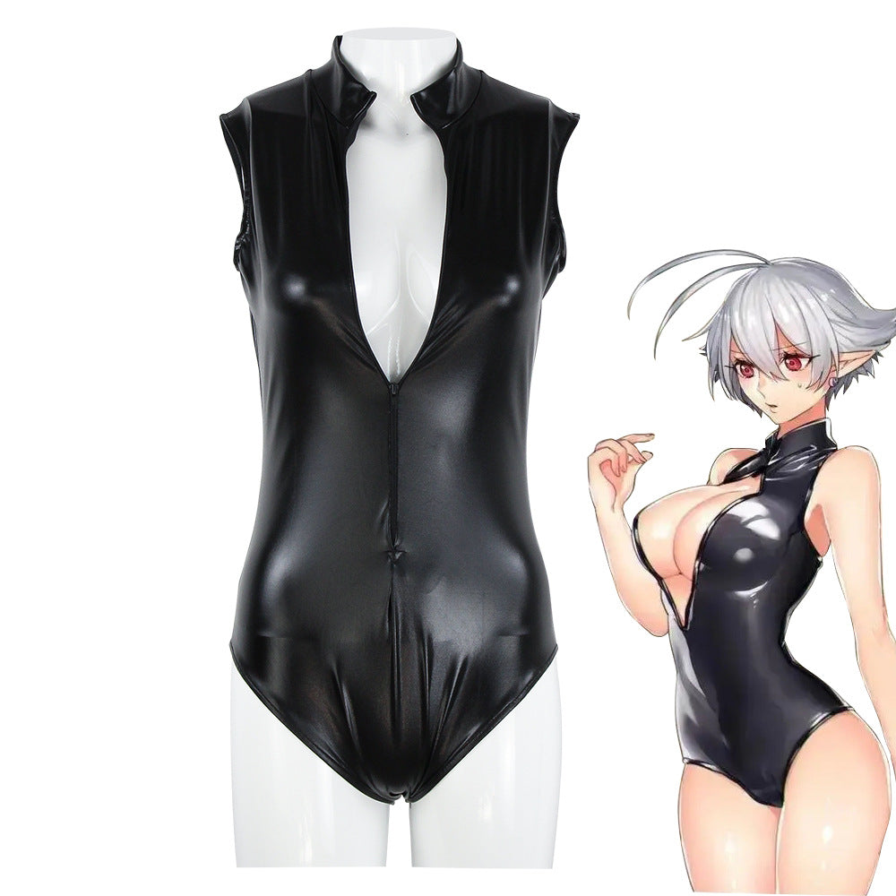 Black Catsuit High Cut Sexy Faux Leather Leotard Women Bodysuit Open Chest  Lingerie Club Wear Sleeveless Teddy M XL From 11,32 €