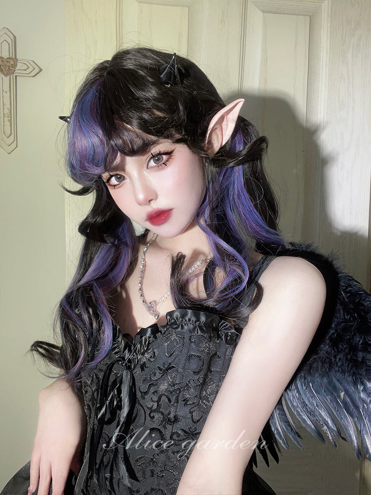 Japanese Fantasy Black Purple Wavy Long Wig