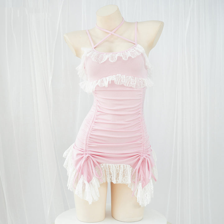 Pink Lace Ruffle Dress