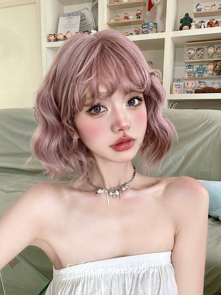 Summer Lolita Pink Wavy Short Wig