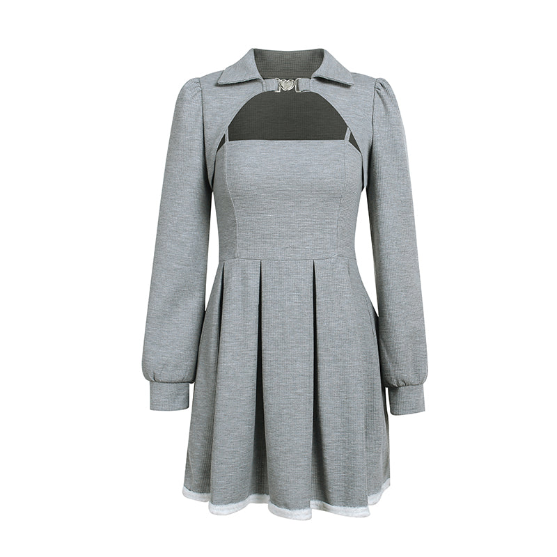 2 Piece Love Buckle Grey Top Overall Dress SD01801
