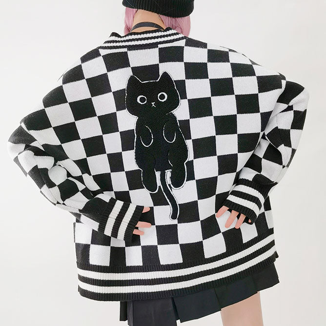 Black Cat Checkered Cardigan SD01750