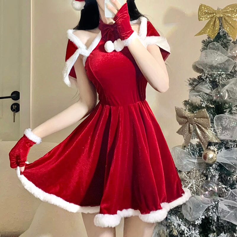 Christmas Elegant Bow Velvet Dress SD02153
