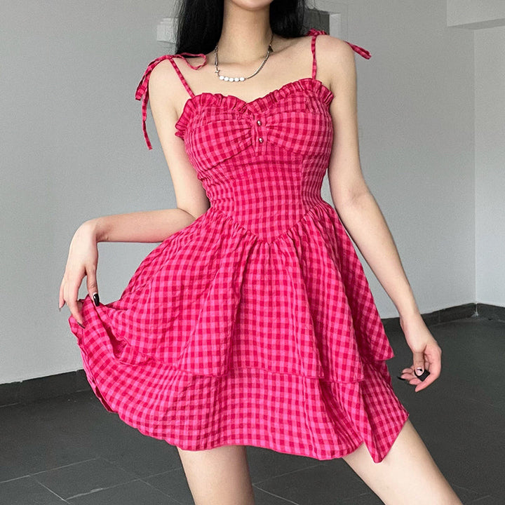 French Plaid Double Ruffle Dress SD02487