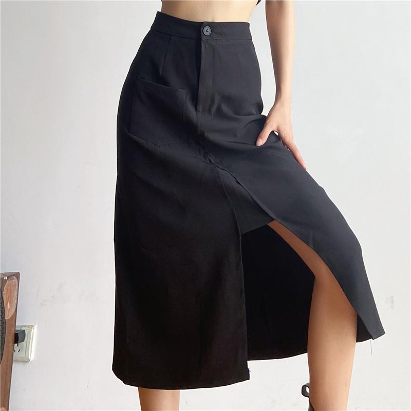 High Waist Black Long Skirt SD01939