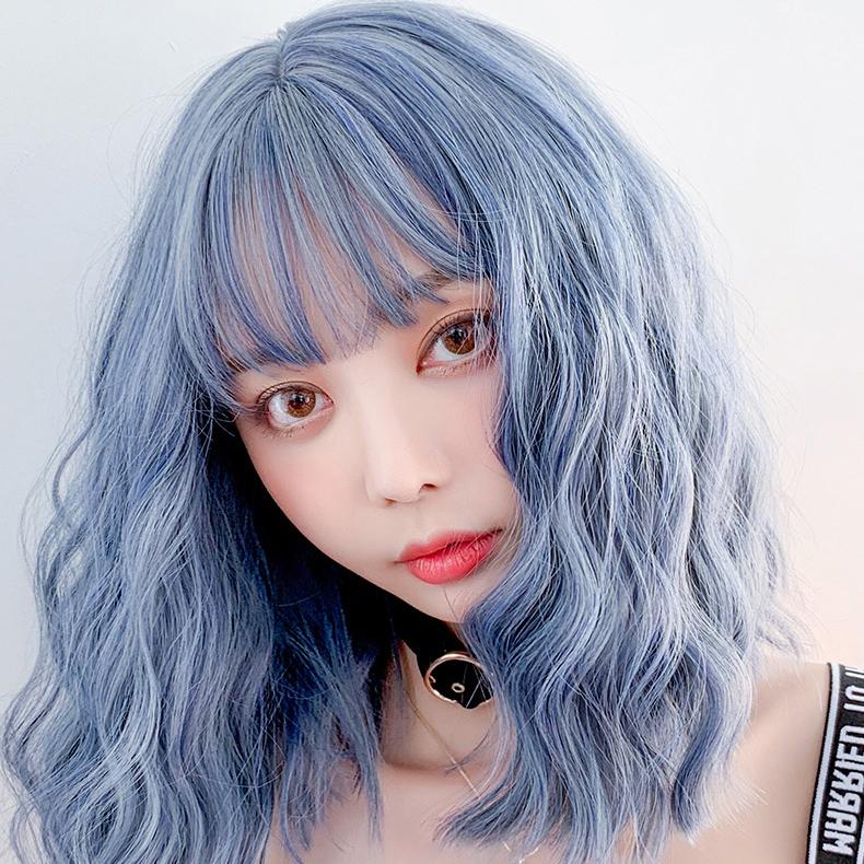 korean Blue Grey Wave Short Wig SYNDROME Cute Kawaii Harajuku