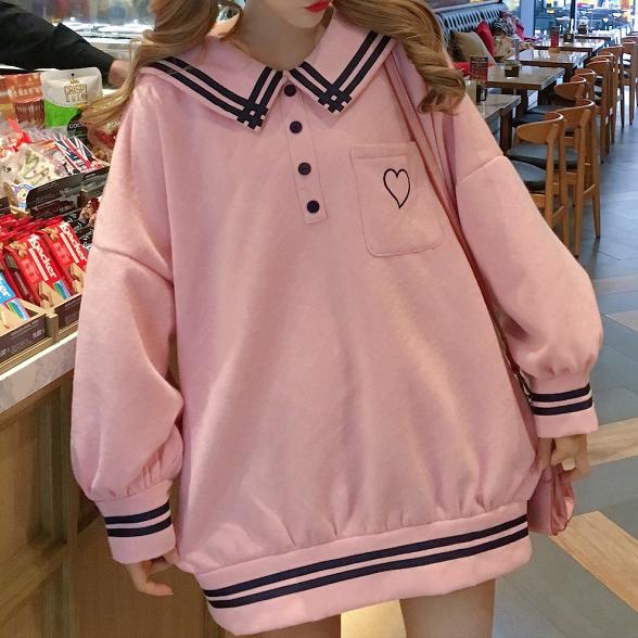 Heart Pocket Striped Loose Sweater SD00597 - SYNDROME - Cute Kawaii Harajuku Street Fashion Store