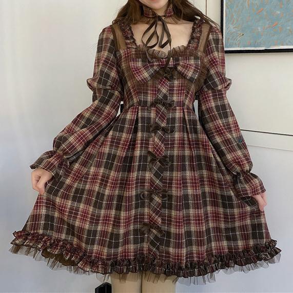 Chocolate Plaid Dress SD00258 - SYNDROME - Cute Kawaii Harajuku Street Fashion Store