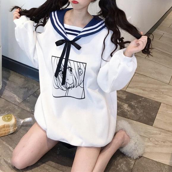 Sailor School Girl Anime Print Long Sweater SD00053 - SYNDROME - Cute Kawaii Harajuku Street Fashion Store