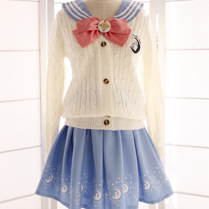 Japanese Anime Sailor Moon Woolen Long Sleeved Cardigan Sweater