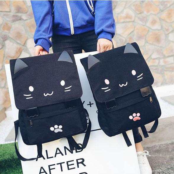 Cute Cat Ears Canvas Backpack Schoolbag, Fashion Backpacks