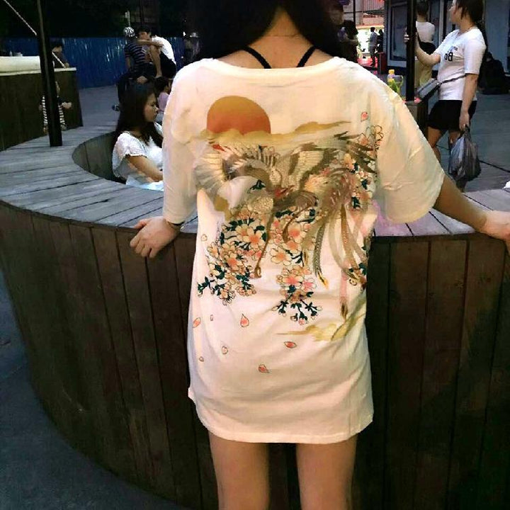 Blossom Cherry White Stork Embroidered T-shirt SD00502 - SYNDROME - Cute Kawaii Harajuku Street Fashion Store