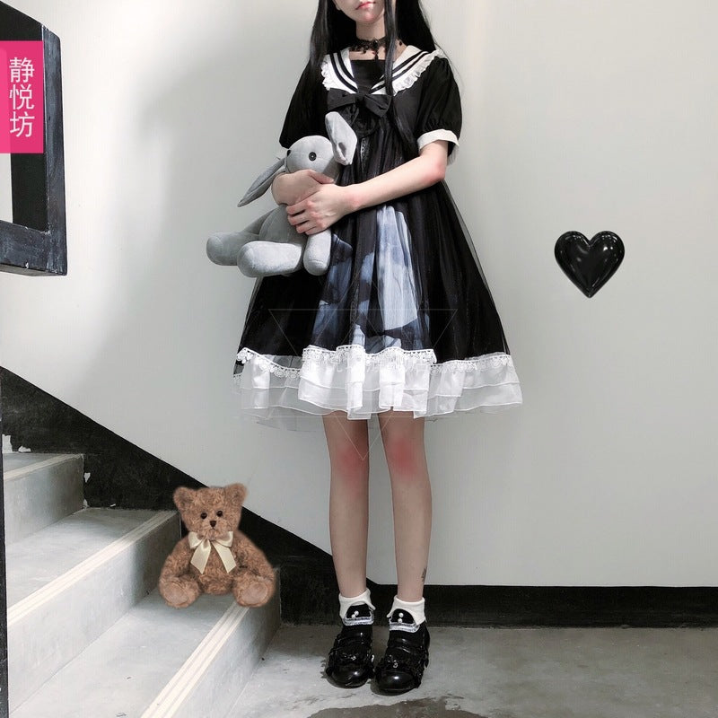 Black Lolita Sailor Mesh Dress