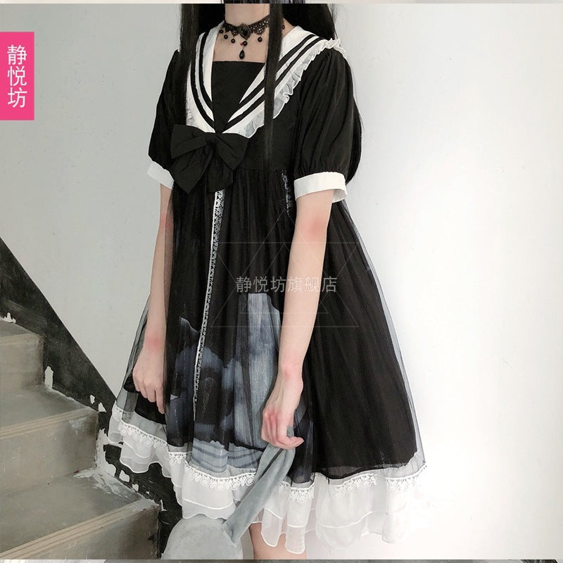 Black Lolita Sailor Mesh Dress