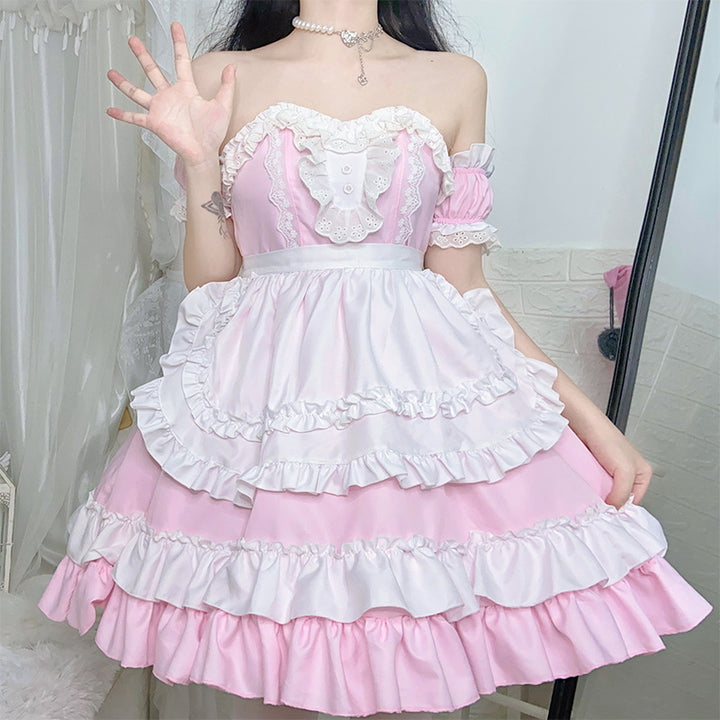 Kawaii Ruffle Pink Maid Dress