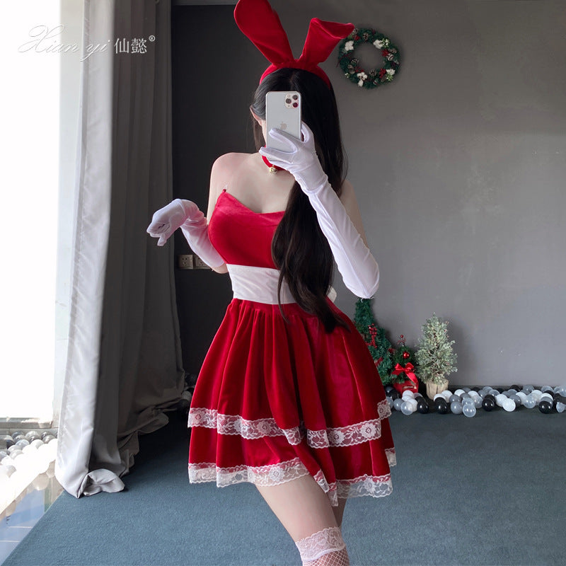 Christmas Velvet Lace Bunny Dress