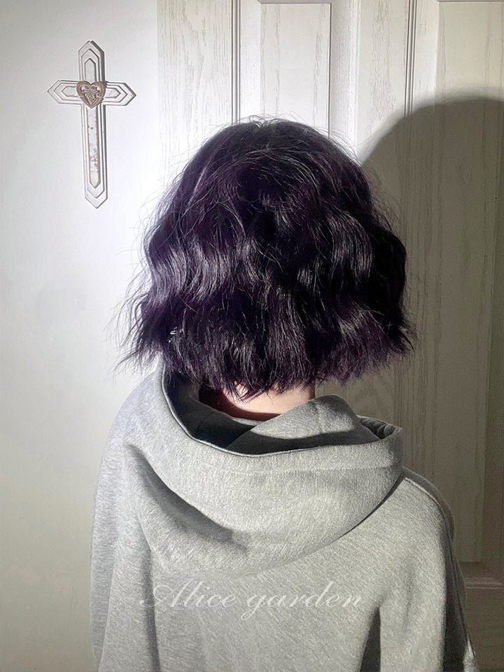 Dark Purple Curly Short Wig