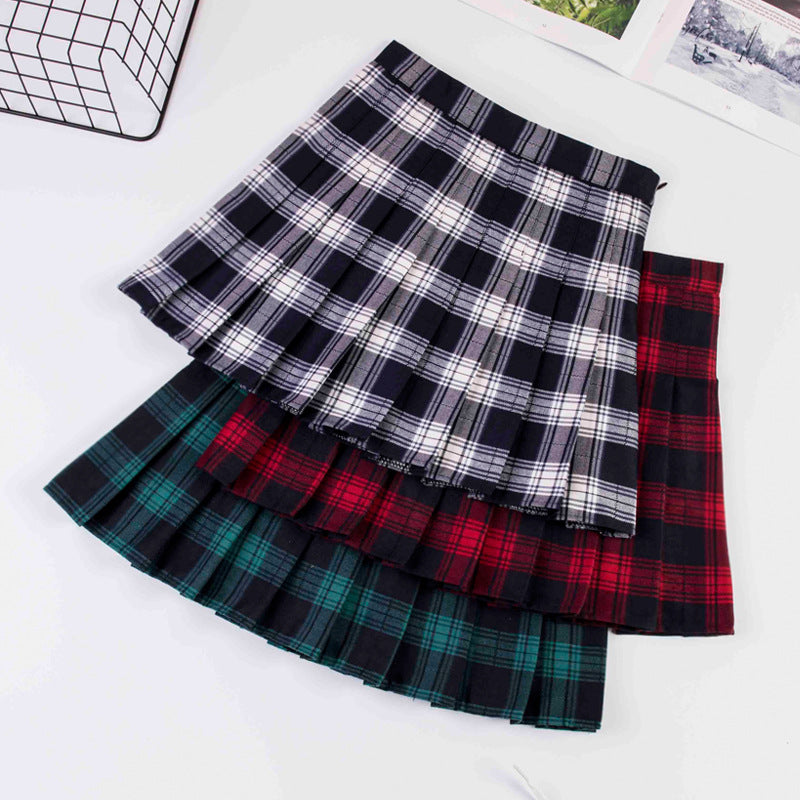 Plaid Pleated Double Colored Skirt