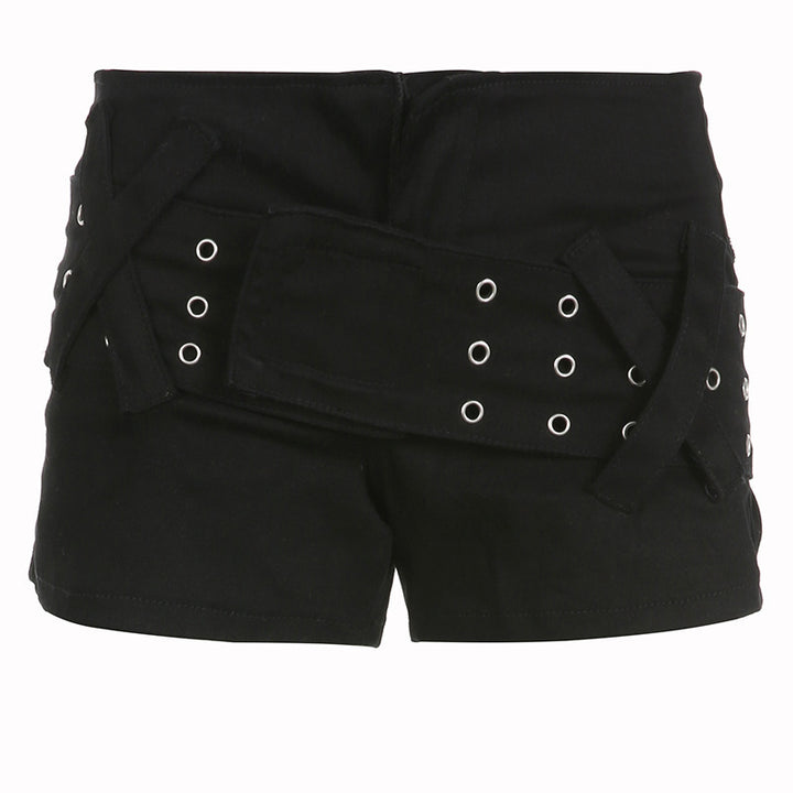 Black Strap Belt Shorts