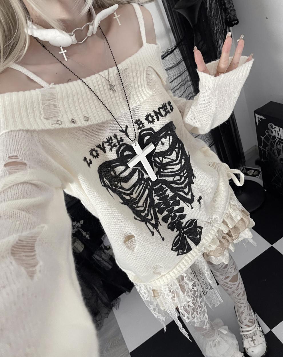 Skeleton Love Ripped Sweater