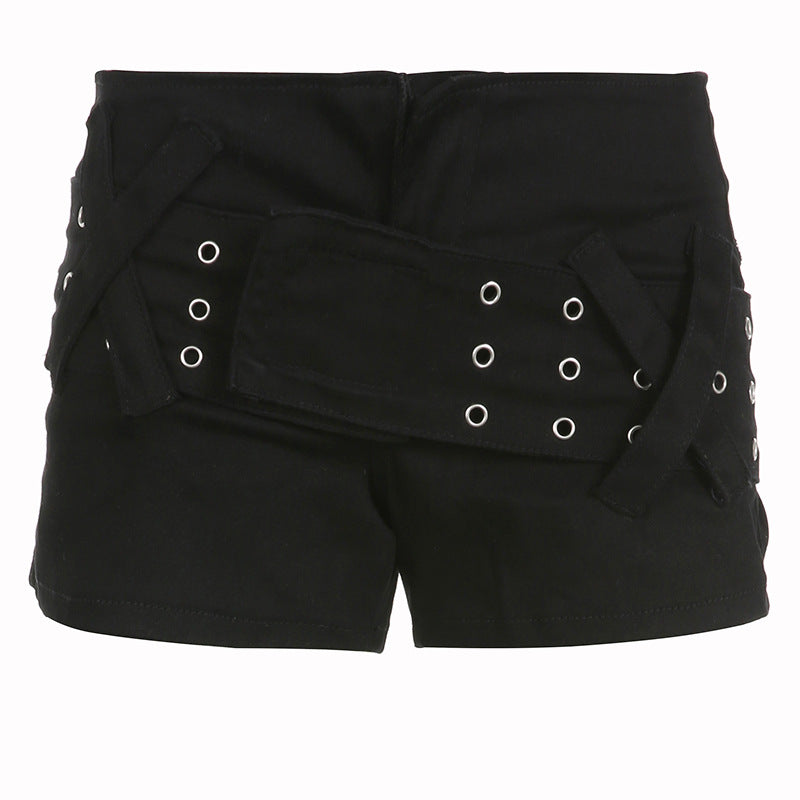 Black Strap Belt Shorts