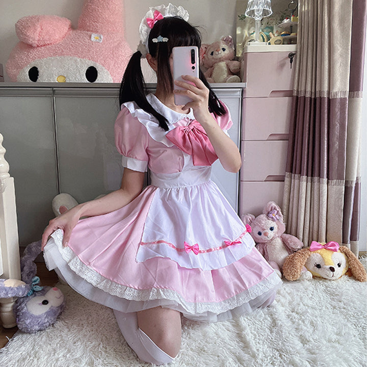 Sweet Japanese Bow Lace Maid Dress