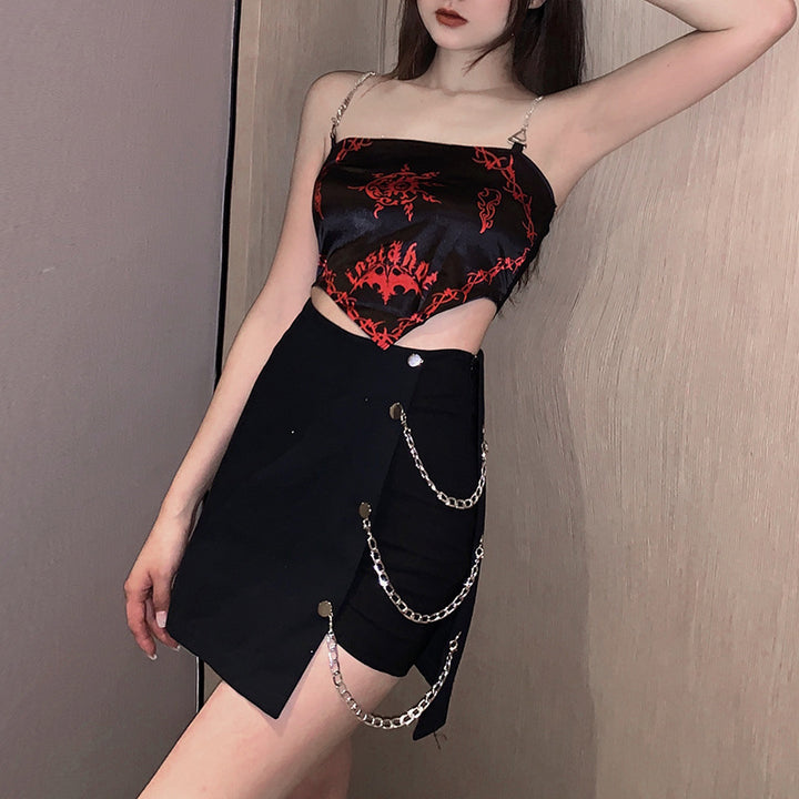 K-Pop Fashion Chain Shorts Silk Top Outfit