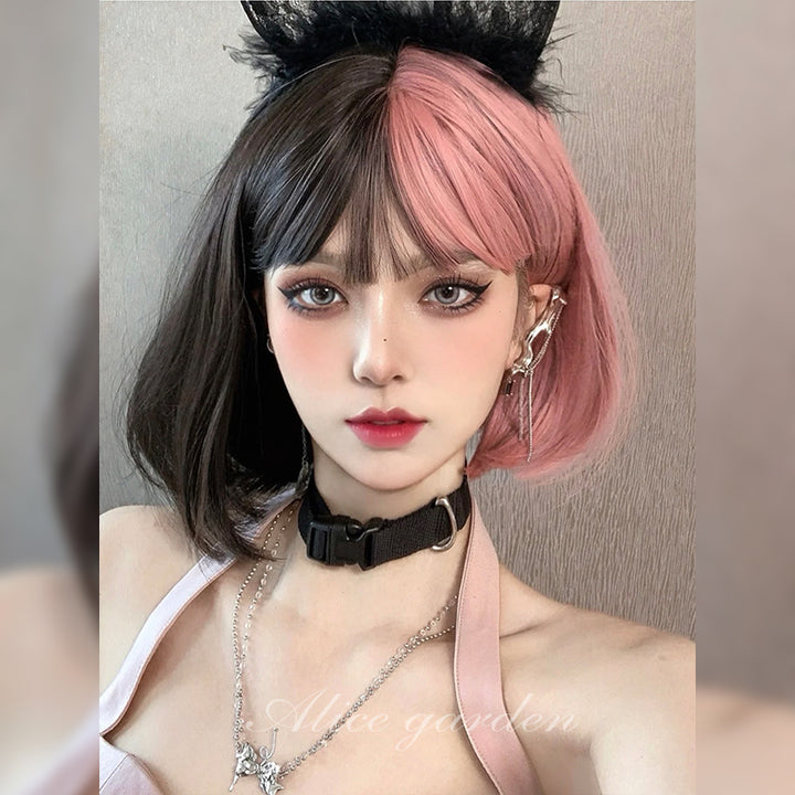 Black & Pink Short Wig