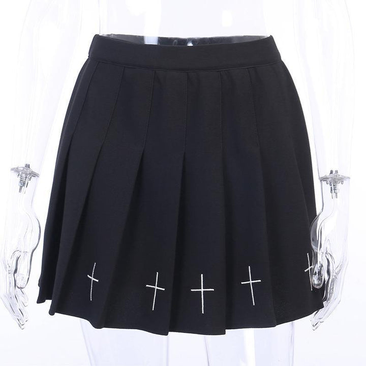 Dark Cross Pleated Skirt
