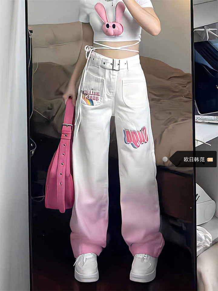 Street Sweet Pink White Rainbow Pants