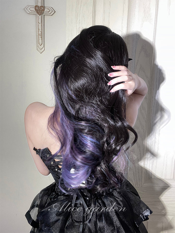 Japanese Fantasy Black Purple Wavy Long Wig