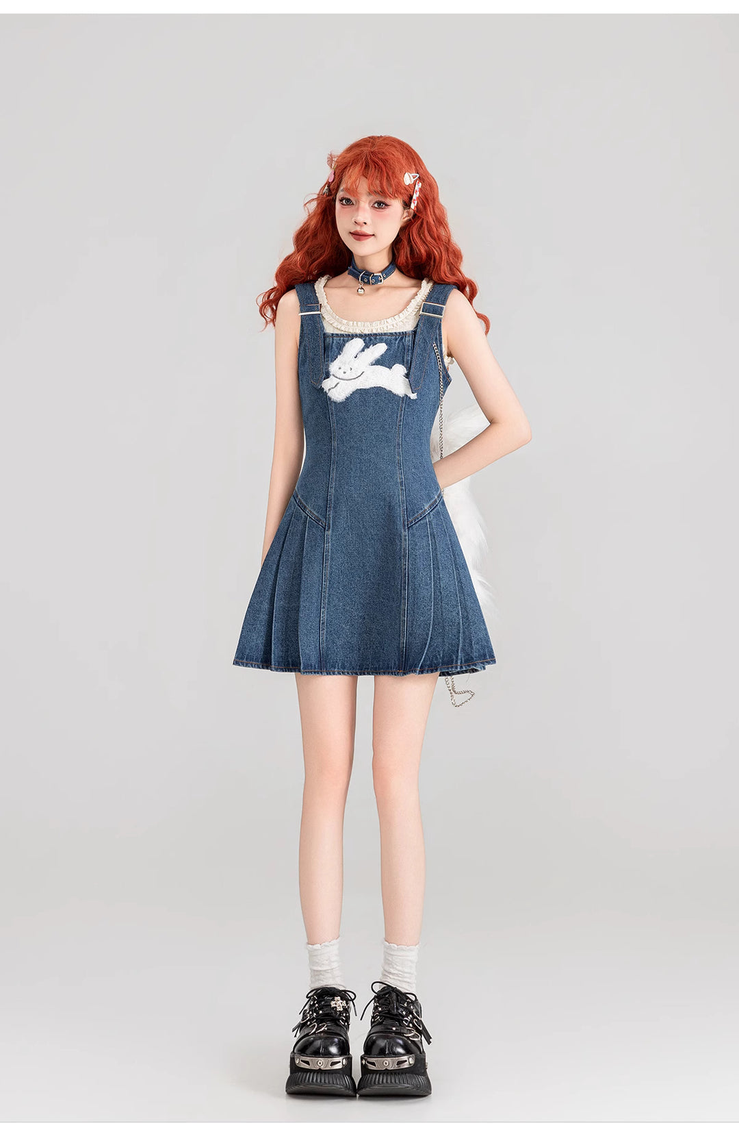 Retro Bunny Denim Suspender Dress