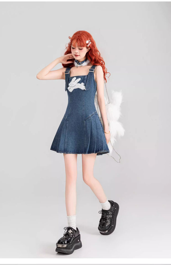 Retro Bunny Denim Suspender Dress