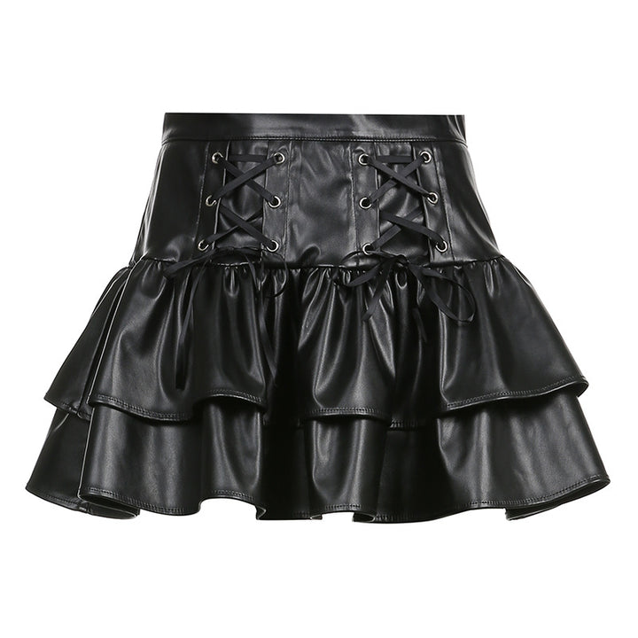 Dark Faux Leather Double Layer Skirt