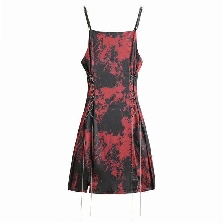 Black Red Tie Dye Strap Dress