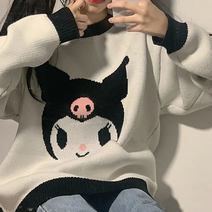 Japanese Kawaii Kuromi Knitted Winter Sweater
