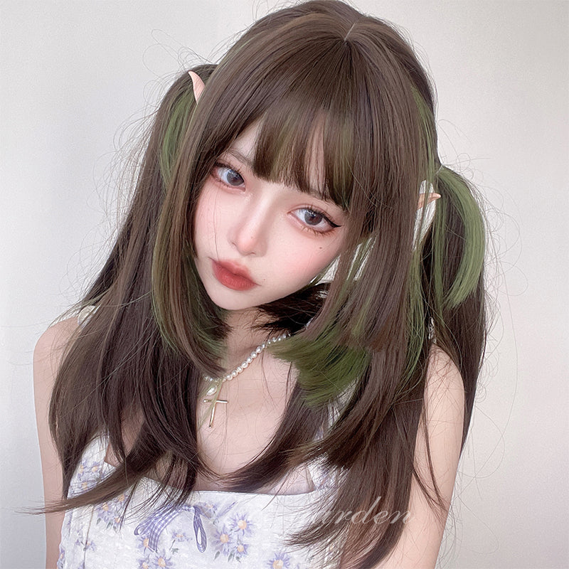 Japanese Lolita Elf Brown green Long Wig
