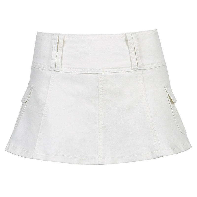 Short Summer Denim Pleated Skirt