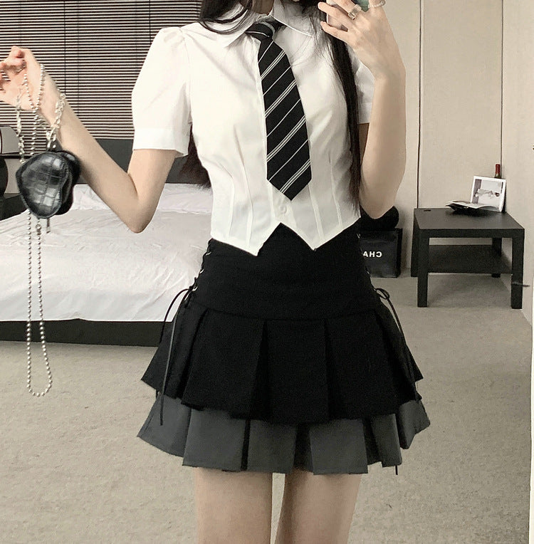Summer Student Fashion Skirt Shirt Outfit