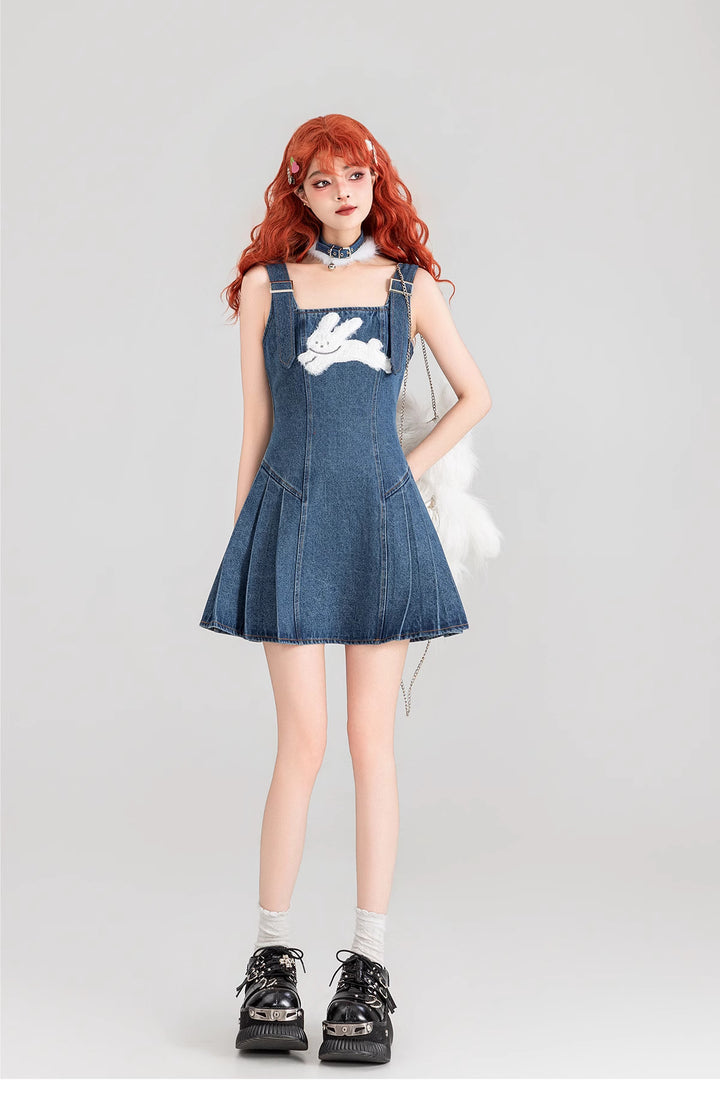 Retro Bunny Denim Suspender Dress