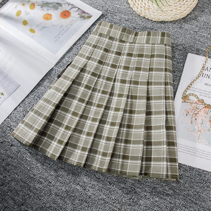 Summer Grid Pleated Plaid Skirt