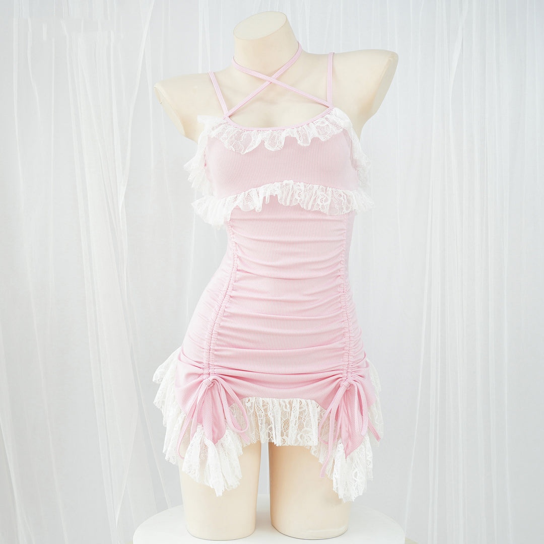 Pink Lace Ruffle Dress