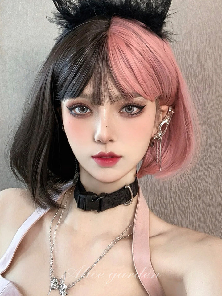 Black & Pink Short Wig
