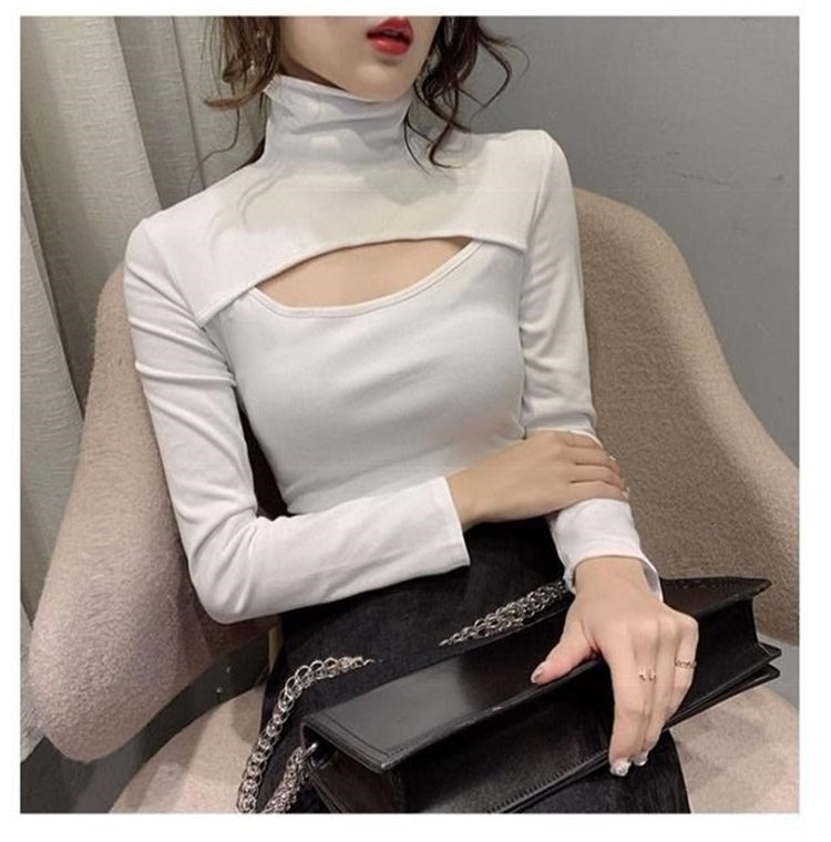 Hollow Chest Turtle Neck Shirt