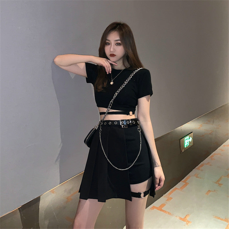K-Pop Style Open Skirt Shorts Top Outfit
