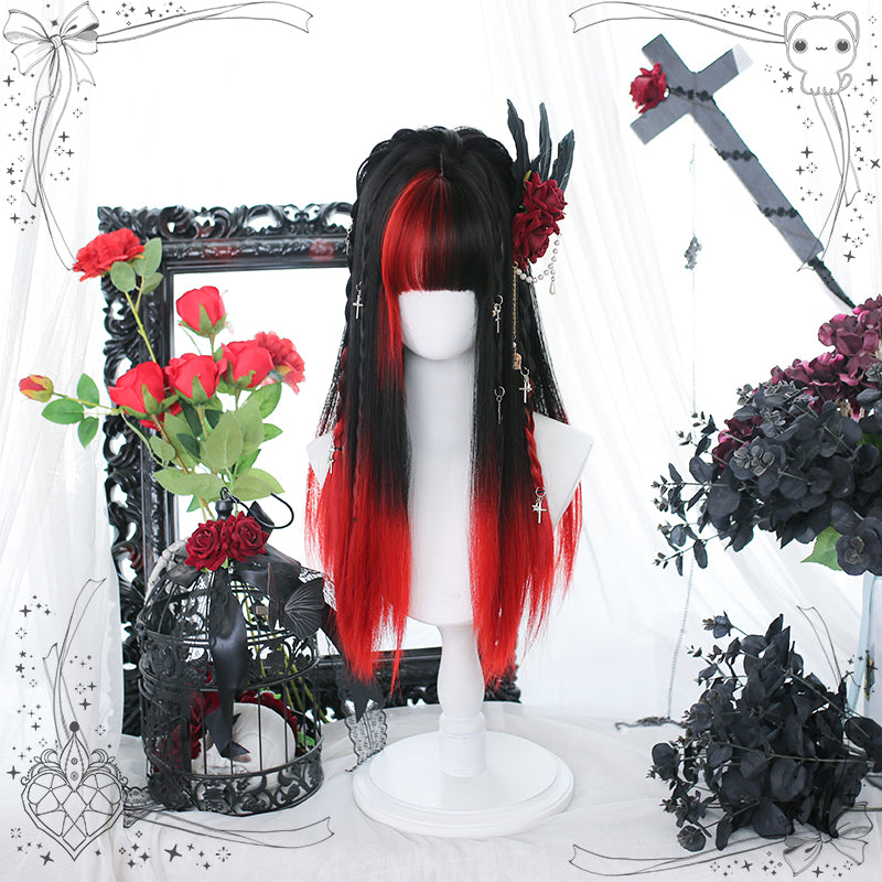 "Demon Girl" Red & Black Straight Long Wig