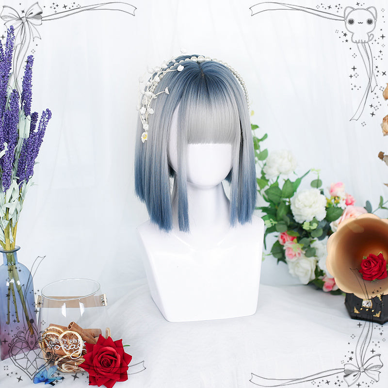 Harajuku soft girl Lolita Silver Blue Short Wig